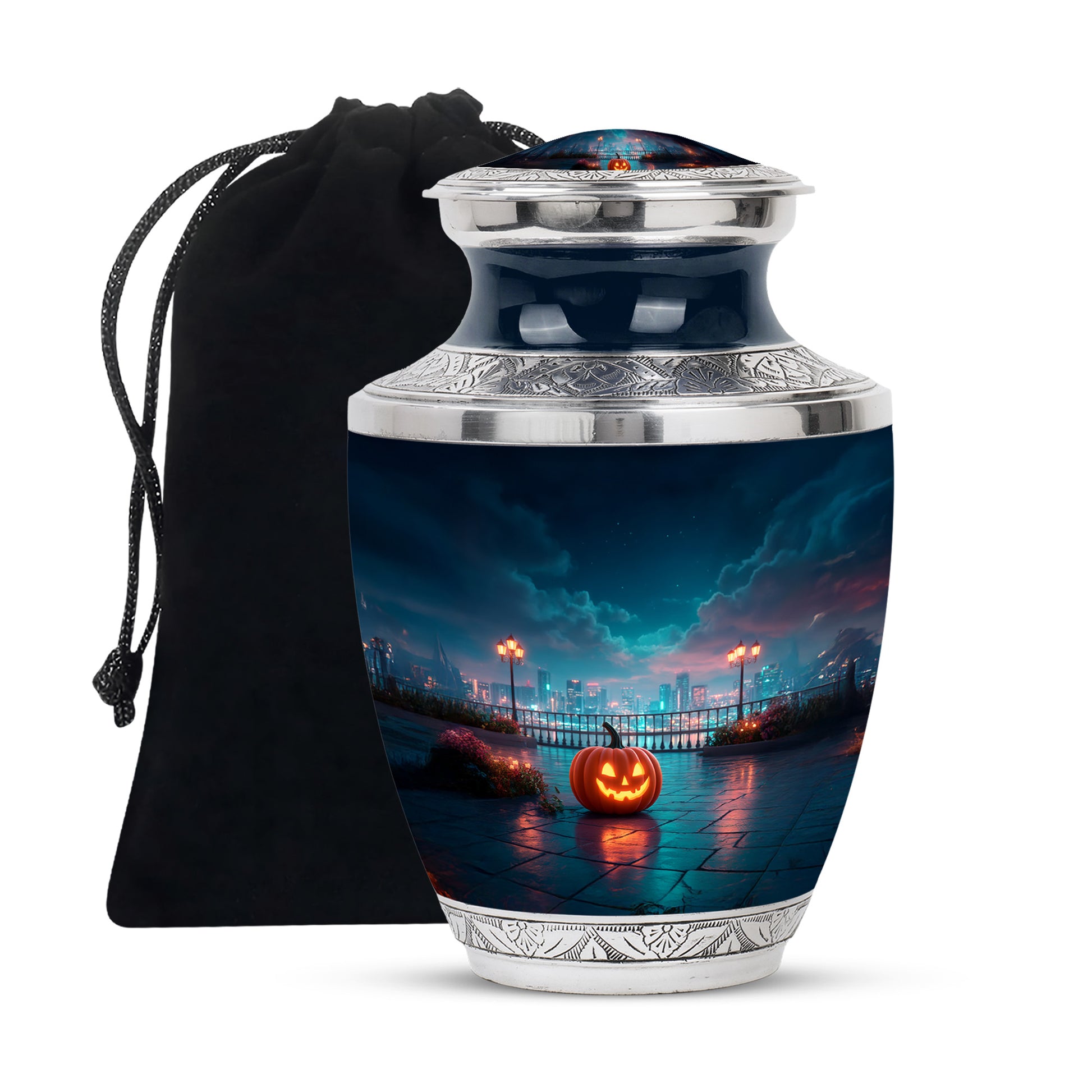 Urban Night Pumpkin Memorial Urn - Unique Funeral Urn For Human Ashes