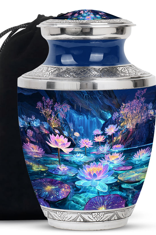 Glowing Lotus Funeral Urn - Large Aluminium Urn Memorial Urn For Ashes