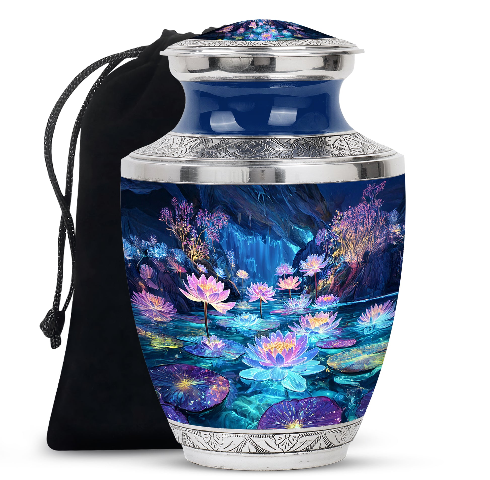 Glowing Lotus Funeral Urn - Large Aluminium Urn Memorial Urn For Ashes