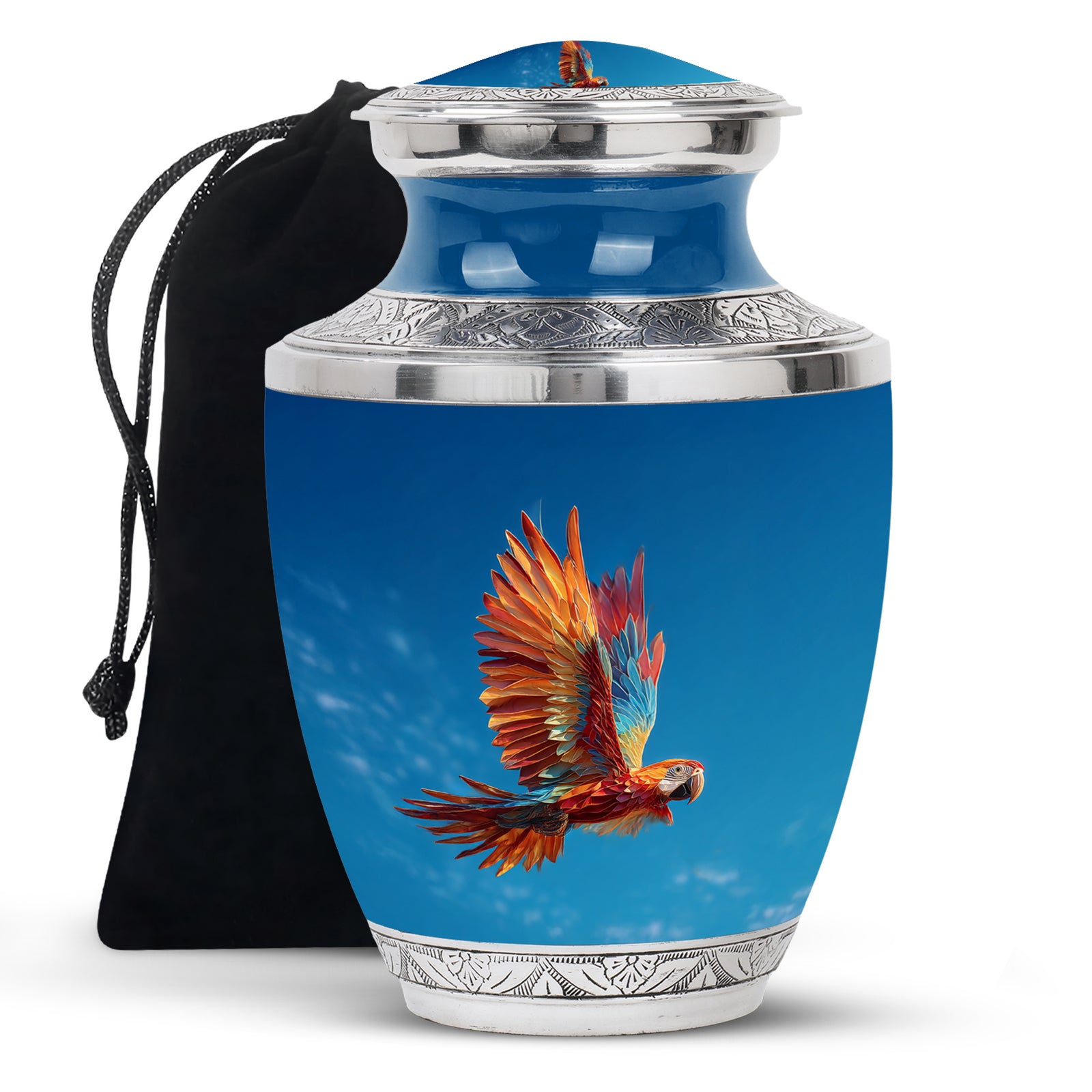 Orange Parrot Memorial Urn - Large Aluminium Cremation Urn For Ashes