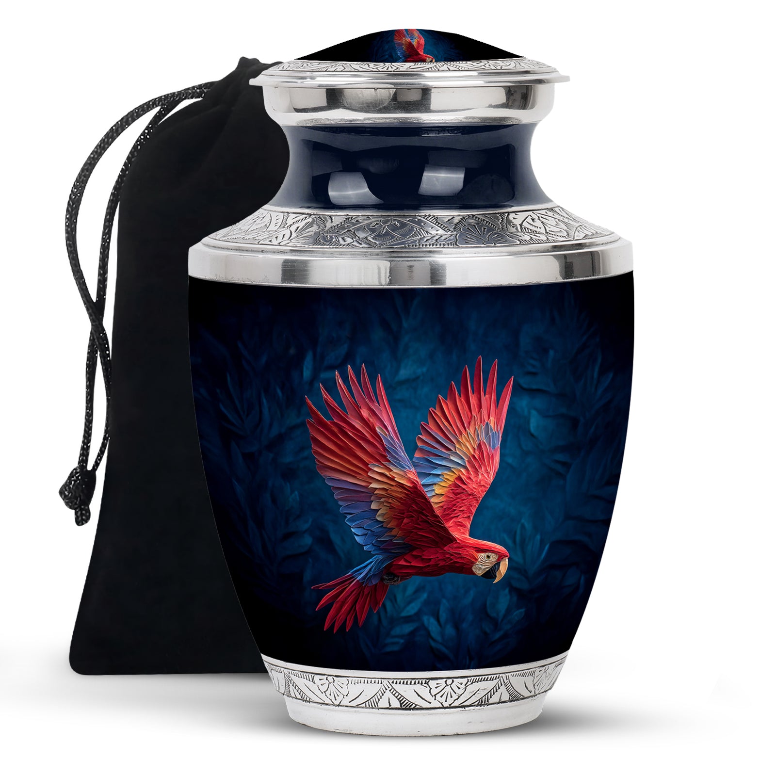 Red Parrot Memorial Urn - Beautiful Aluminium Funeral Urn For Ashes