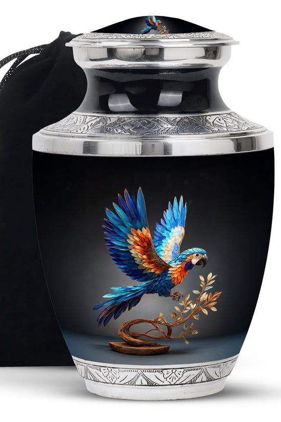 Artistic Parrot Theme Funeral Urn - Large Memorial Urn For Adult Ashes