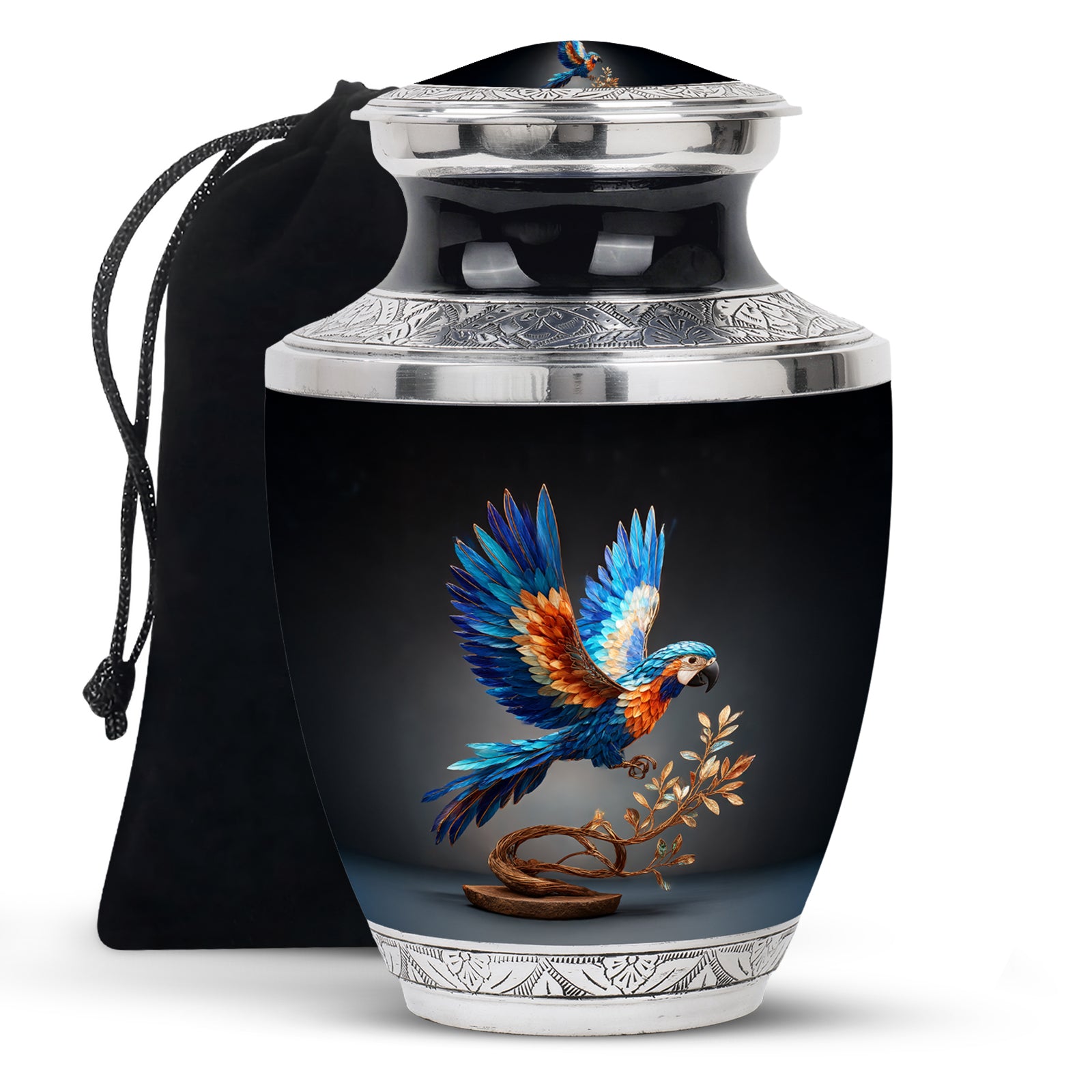 Artistic Parrot Theme Funeral Urn - Large Memorial Urn For Adult Ashes