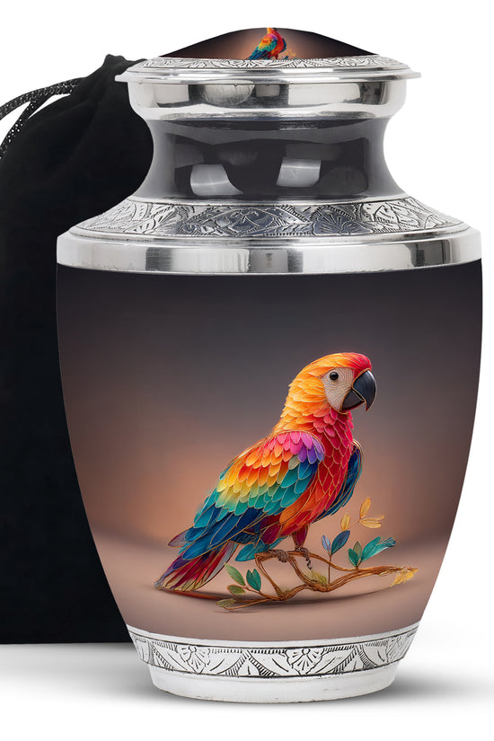 Colourful Artistic Parrot Memorial Urn - Elegent Cremation Urn For Ashes