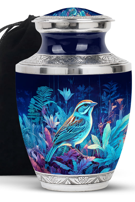 Blue Bird Memorial Urn - Aluminium Cremation Urn for Adult Human Ashes