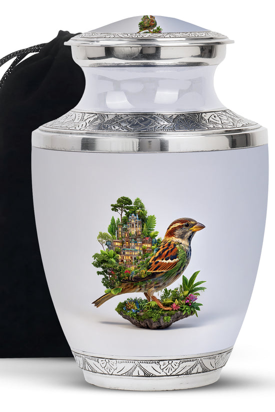 Nature Bird Funeral Urn - White Artistic Cremation Urn for Adult Ashes