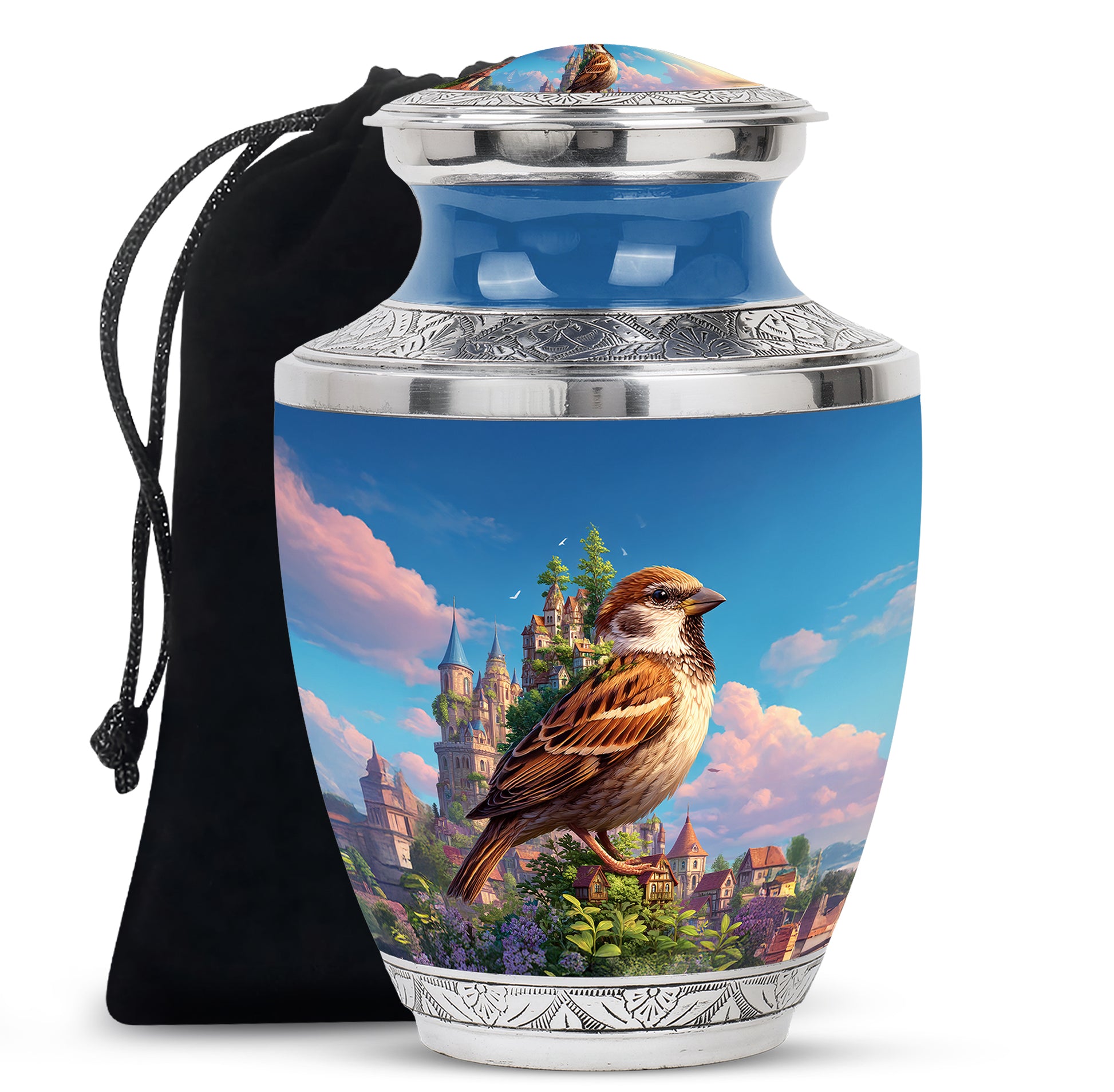 Sparrow & Castle Cremation Urn - Decorative Aluminium Urn for Human Ashes