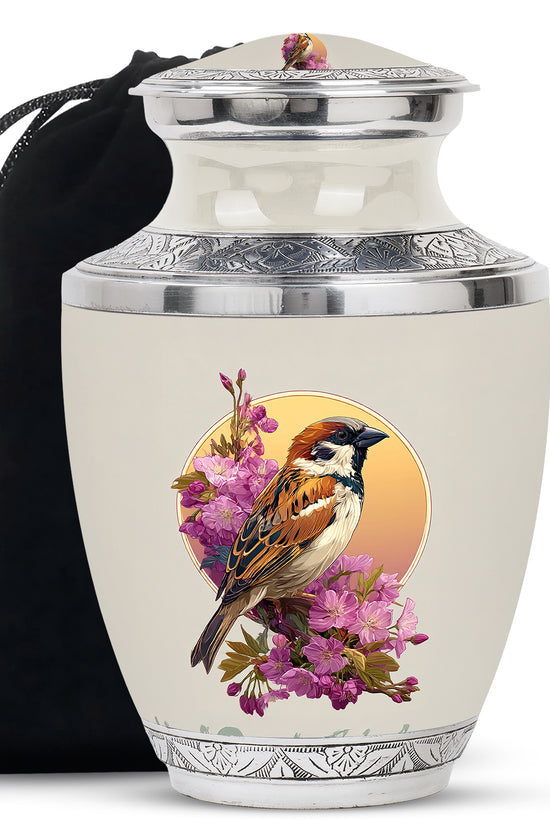 Floral Sparrow Memorial Urn - Floral Memorial Urn for Male & Female