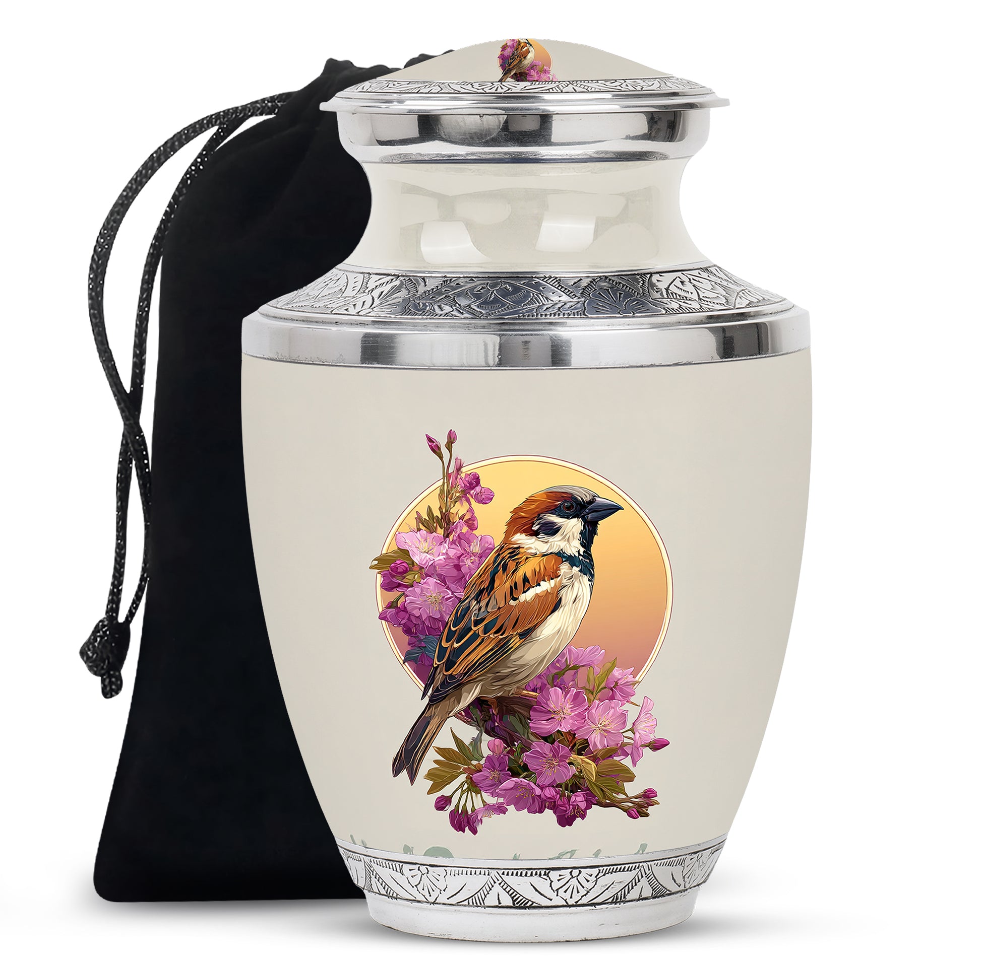 Floral Sparrow Memorial Urn - Floral Memorial Urn for Male & Female