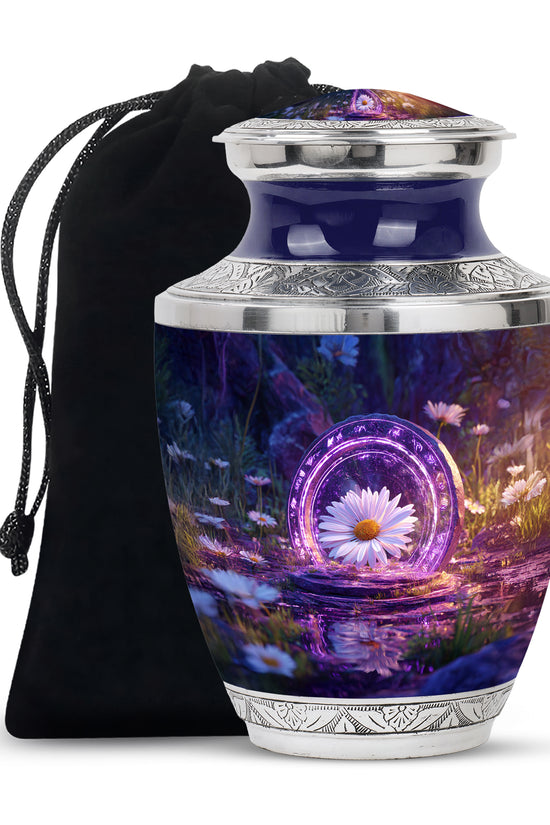Daisy Memorial Urn - Purple Theme Cremation Urn For Male & Female Ashes