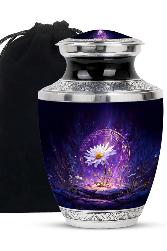 White Daisy Funeral Urn - Purple Cremation Urn For Adult Ashes