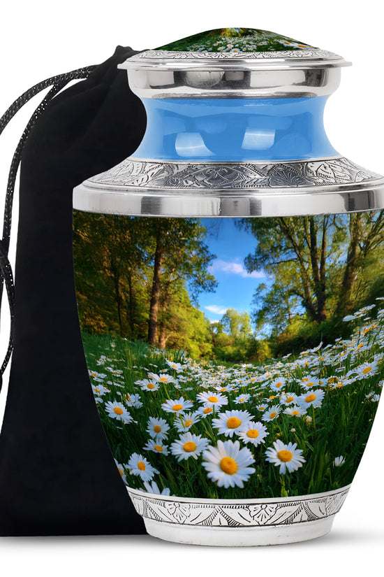Peaceful Daisy Field Memorial Urn - Floral Cremation Urn For Human Ashes