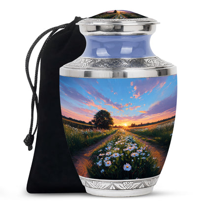 Daisy Flowers Theme Cremation Urn For Ashes - Scenic Nature Memorial Urn For Adults