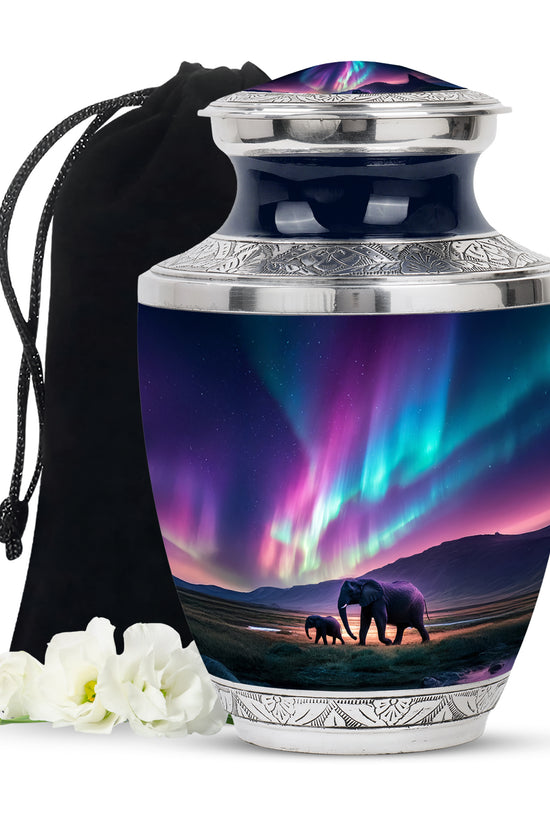 Elephant Theme Funeral Urn - Aurora Borealis Theme Cremation Urn For Ashes