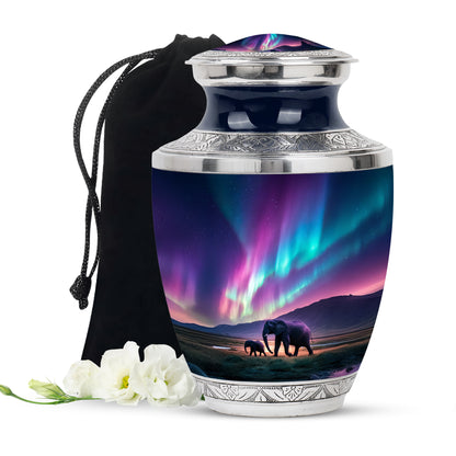 Elephant Theme Funeral Urn - Aurora Borealis Theme Cremation Urn For Ashes