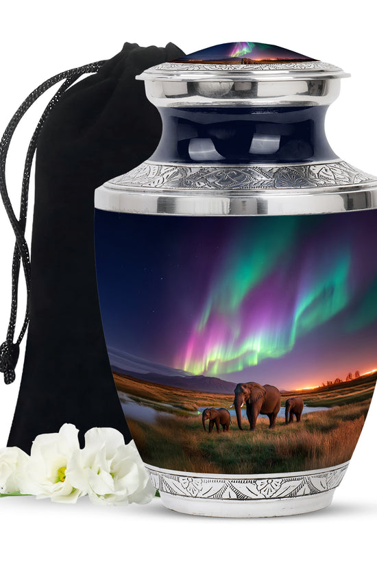 Elephant Family Theme Cremation Urn - Aluminium Memorial Urn For Loved Ones