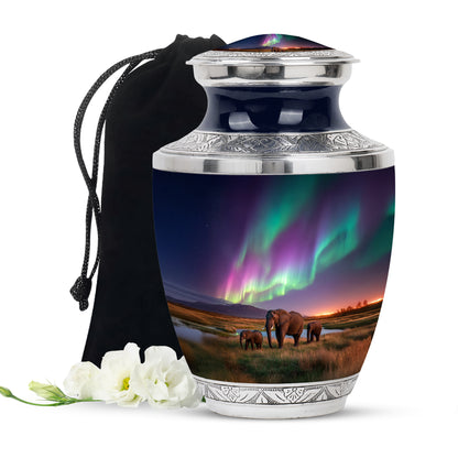 Elephant Family Theme Cremation Urn - Aluminium Memorial Urn For Loved Ones