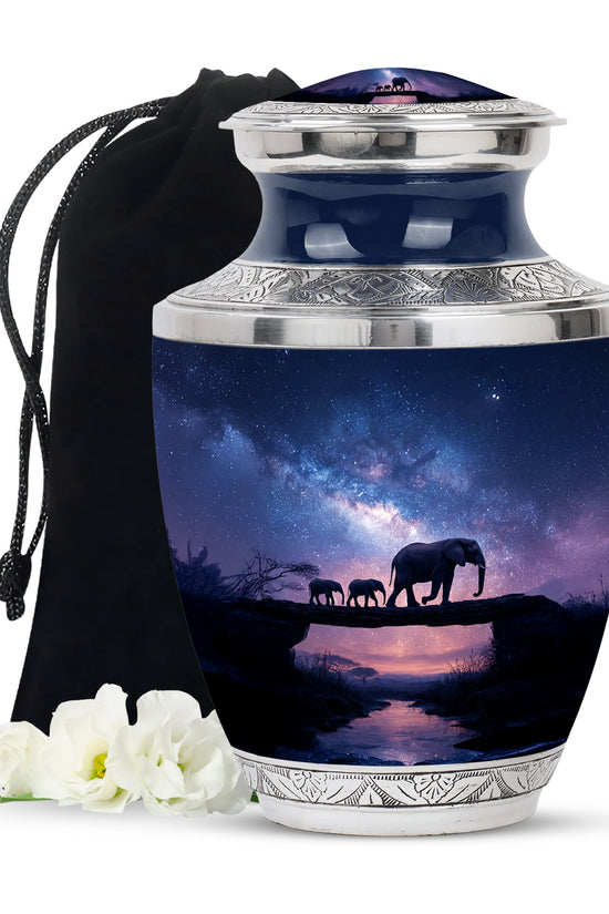 Elephant Family Memorial Urn - Galaxy Theme Funeral Urn For Adult Ashes