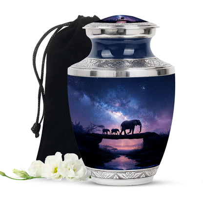 Elephant Family Memorial Urn - Galaxy Theme Funeral Urn For Adult Ashes