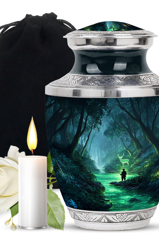 Fisherman Funeral Urn - Nature Wildlife Deer Memorial Urn For Burial