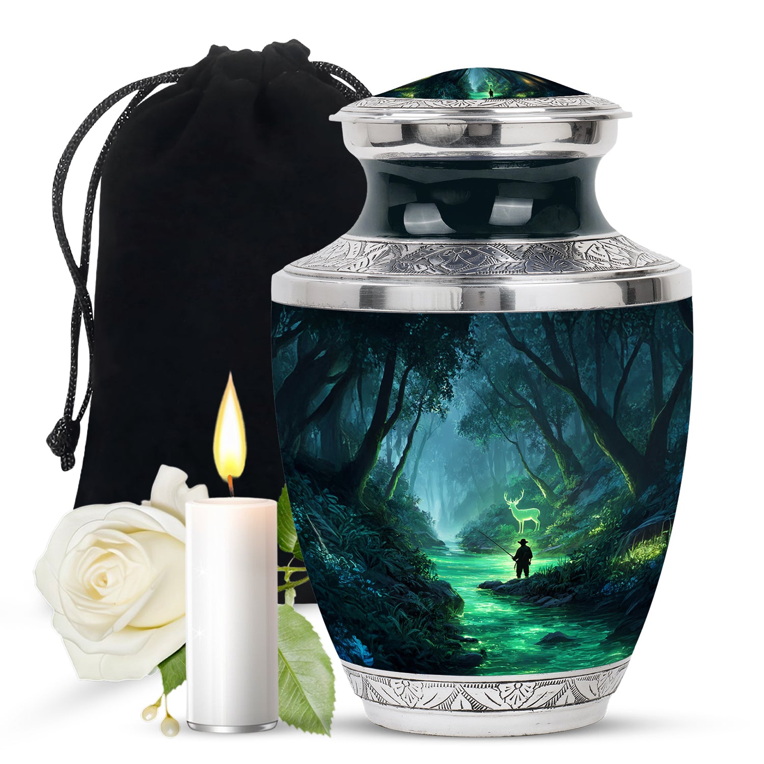 Fisherman Funeral Urn - Nature Wildlife Deer Memorial Urn For Burial