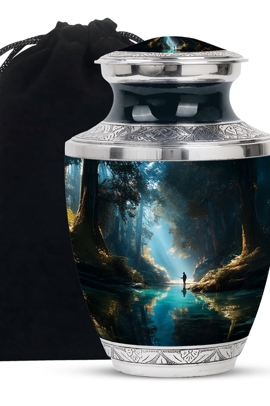 Peaceful Woodland Fishing Memorial Urn - Cremation Urns For Human Ashes