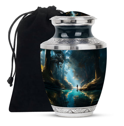 Peaceful Woodland Fishing Memorial Urn - Cremation Urns For Human Ashes