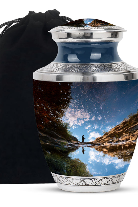 Fisherman Nature Memorial Urn - Beautiful Mountain Funeral Urn For Burial