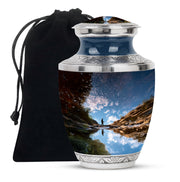 Fisherman Nature Memorial Urn - Beautiful Mountain Funeral Urn For Burial