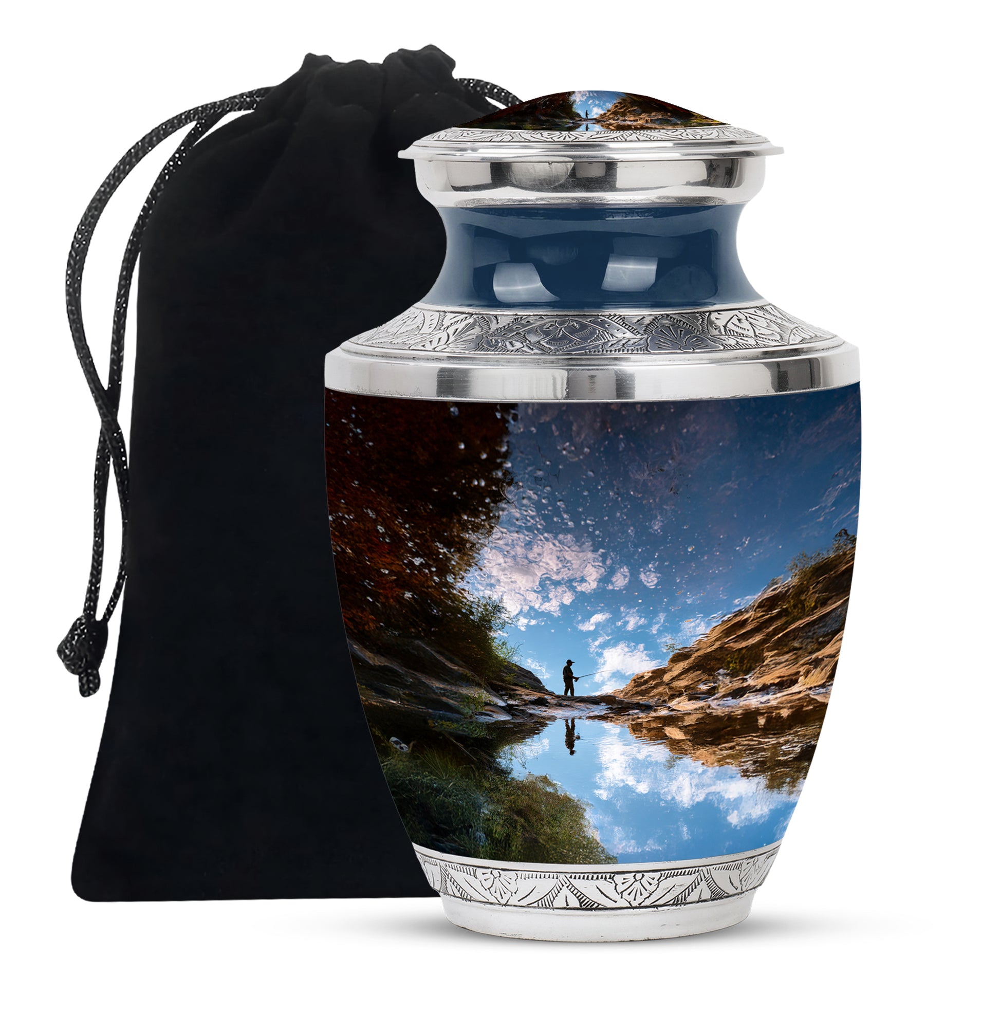 Fisherman Nature Memorial Urn - Beautiful Mountain Funeral Urn For Burial