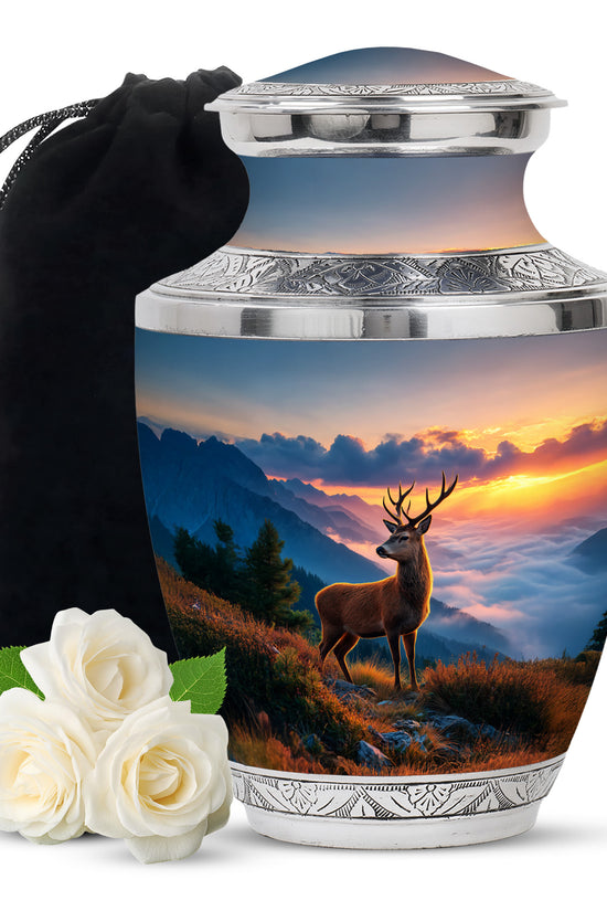 Mountain Deer Funeral Urn - Sunset Memorial Urn For Human Ashes