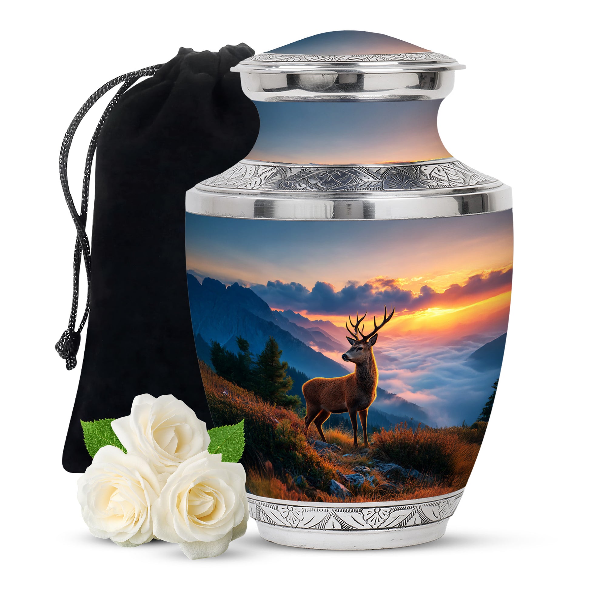 Mountain Deer Funeral Urn - Sunset Memorial Urn For Human Ashes