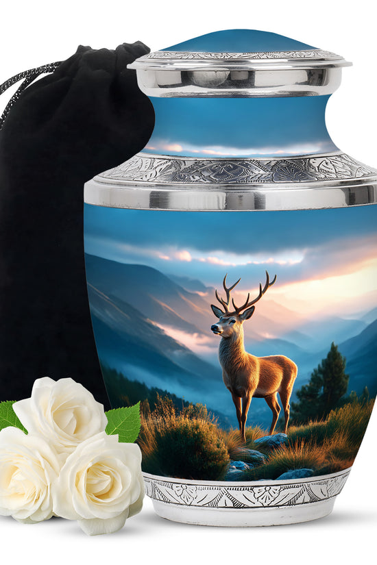 Majestic Deer Cremation Urn - Mountain Scenic Landscape Urn For Ashes