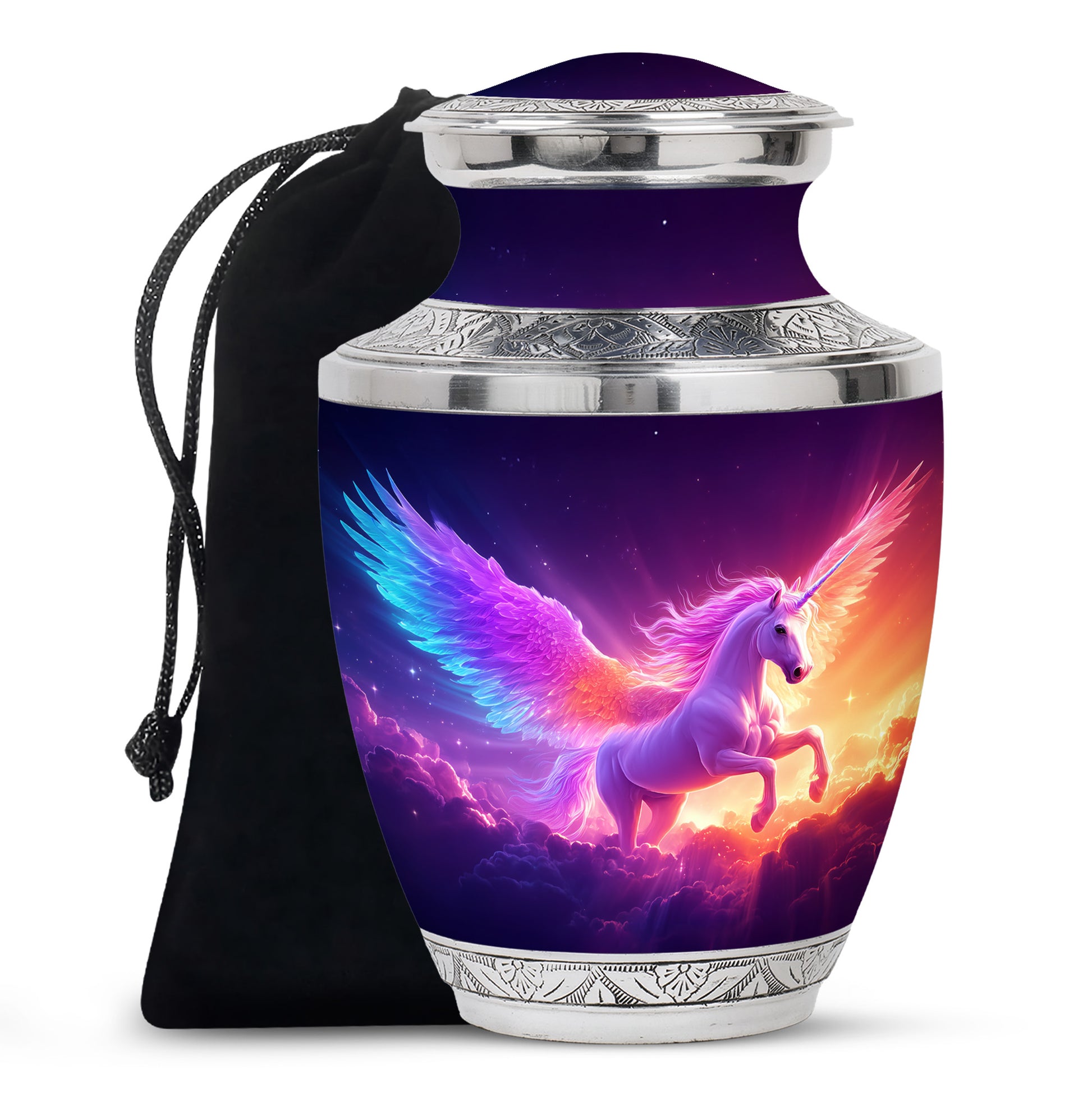 Purple Unicorn Cremation Urn - Aluminium Large Memorial Urn For Ashes