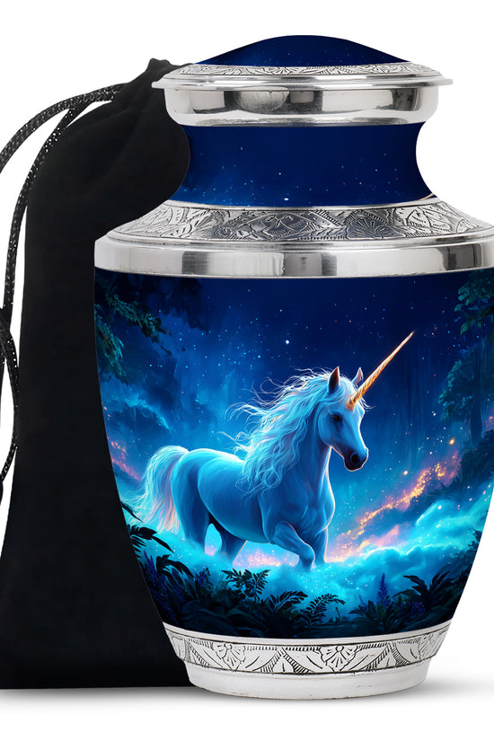 Blue Unicorn Cremation Memorial Urn - Decorative Funeral Urn For Human Ashes