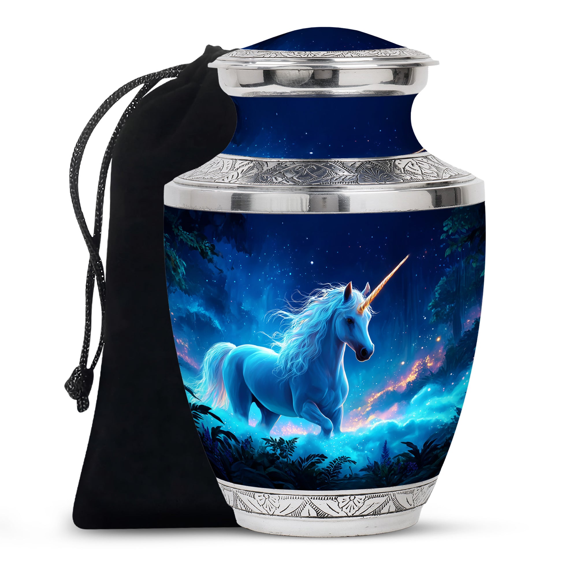 Blue Unicorn Cremation Memorial Urn - Decorative Funeral Urn For Human Ashes