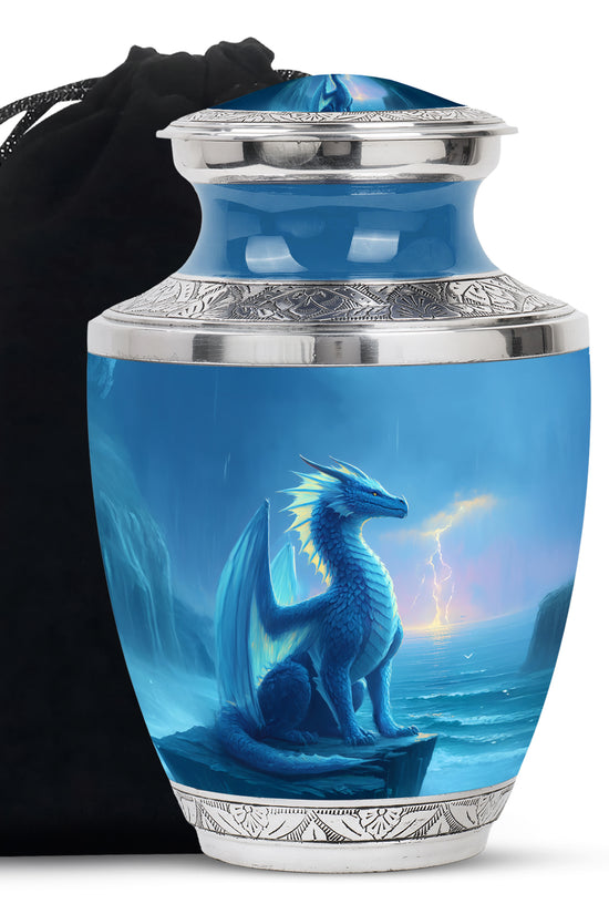 Blue Dragon Cremation Urn - Blue Aluminium Funeral Urn For Ashes