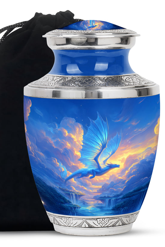 Blue Flying Dragon Cremation Urn - Beautiful Funeral Urn For Burial