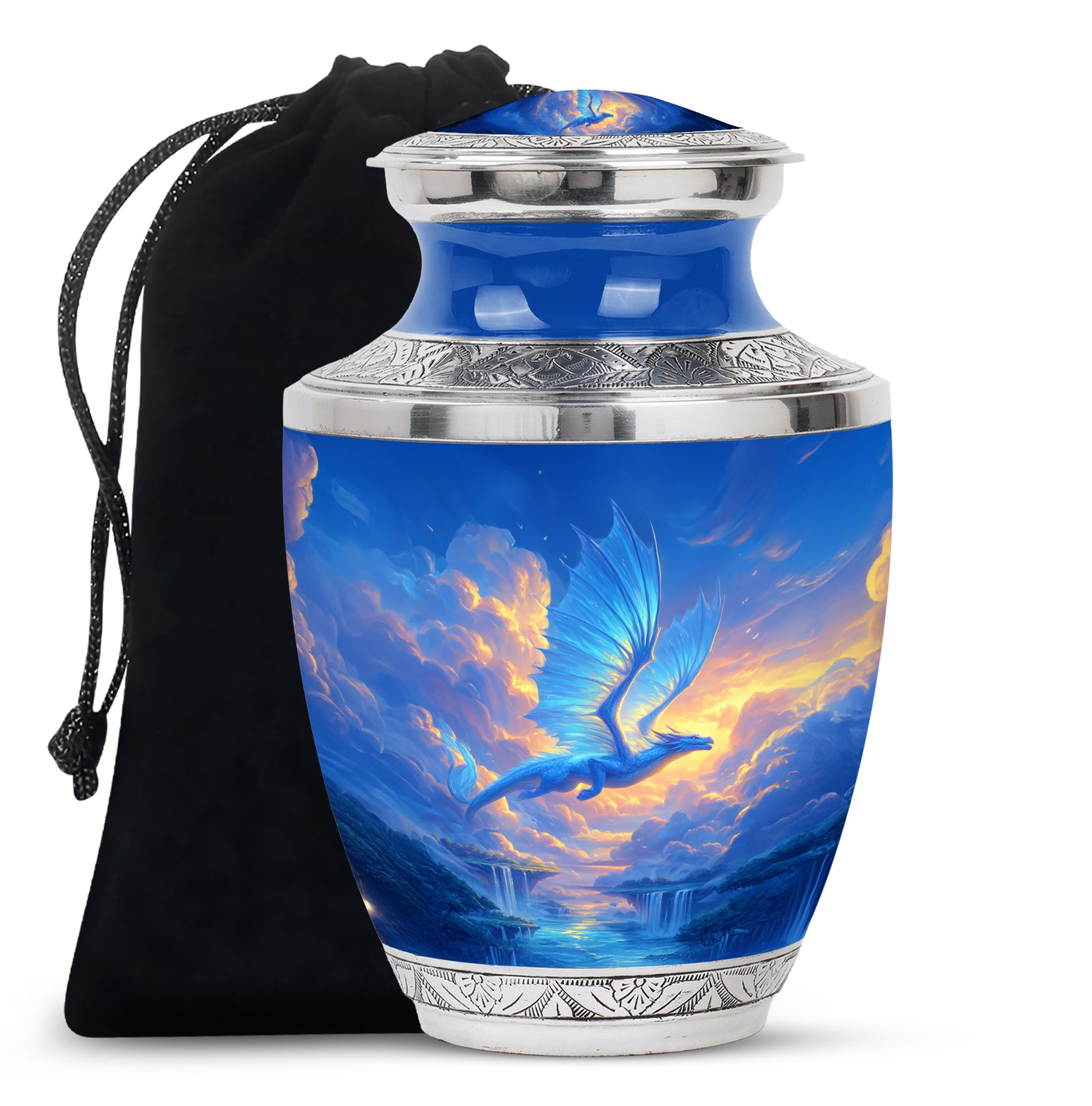 Blue Flying Dragon Cremation Urn - Beautiful Funeral Urn For Burial