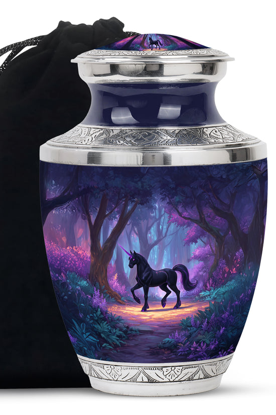 Black Unicorn Cremation Urn - Forest Memorial Urn For Male & Female