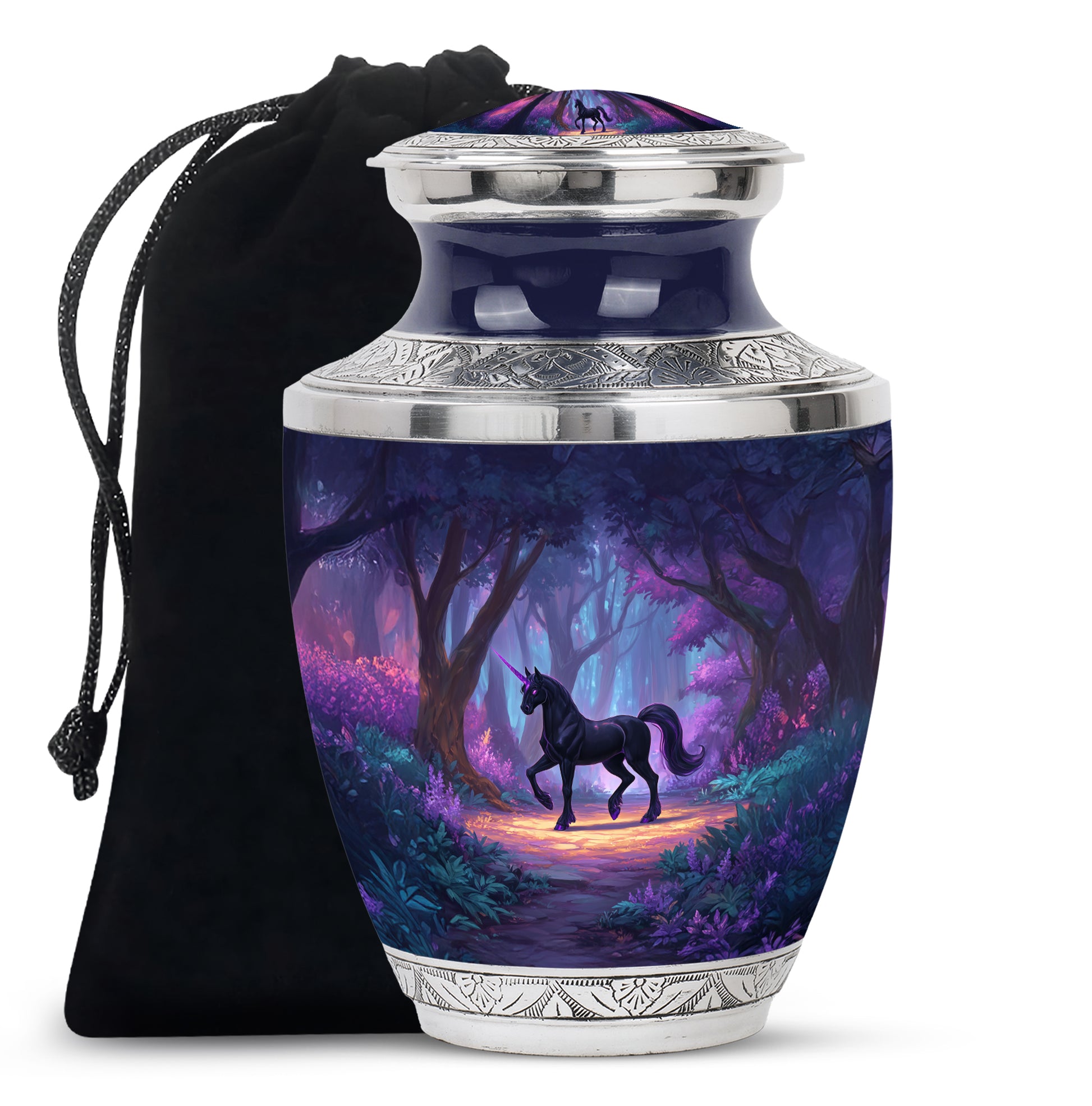 Black Unicorn Cremation Urn - Forest Memorial Urn For Male & Female