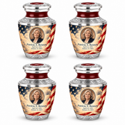 Personalized American flag Tasty urn, 4 Keepsake 3 inch Urns; sample portrait and memorial text
