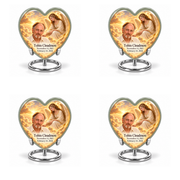 4 Keepsake 3 inch Urns, Heart guardian angel memorial urn with amber cloudlight and Tobin Cloudmere photo and dates.