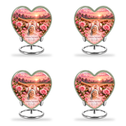 Heart baseball scene photo memorial urn, 4 Keepsake 3 inch Urns; fictional personalization example.
