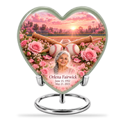 Heart baseball scene photo memorial urn, 10 inch large Urn; fictional personalization example.