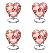 Heart baseball scene photo memorial urn, 4 Keepsake 3 inch Urns; fictional personalization example.