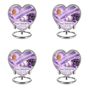 Heart baseball scene photo memorial urn, 4 Keepsake 3 inch Urns; fictional personalization example.