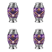 Monar baseball scene photo memorial urn, 4 Keepsake 3 inch Urns; fictional personalization example.