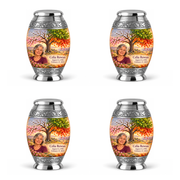 Personalized Tree of Life Monar urn, 4 Keepsake 3 inch Urns; fictional portrait example