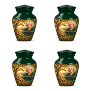 Personalized Tree of Life Classic urn, 4 Keepsake 3 inch Urns; fictional portrait example